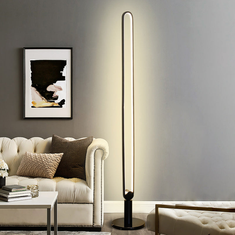 Sleek Black/White Led Floor Lamp With Acrylic Stand For Study Room