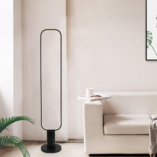 Minimalist Metal Led Bedroom Reading Floor Lamp 1/2 Tiers Rectangular Standing Light In Black/White