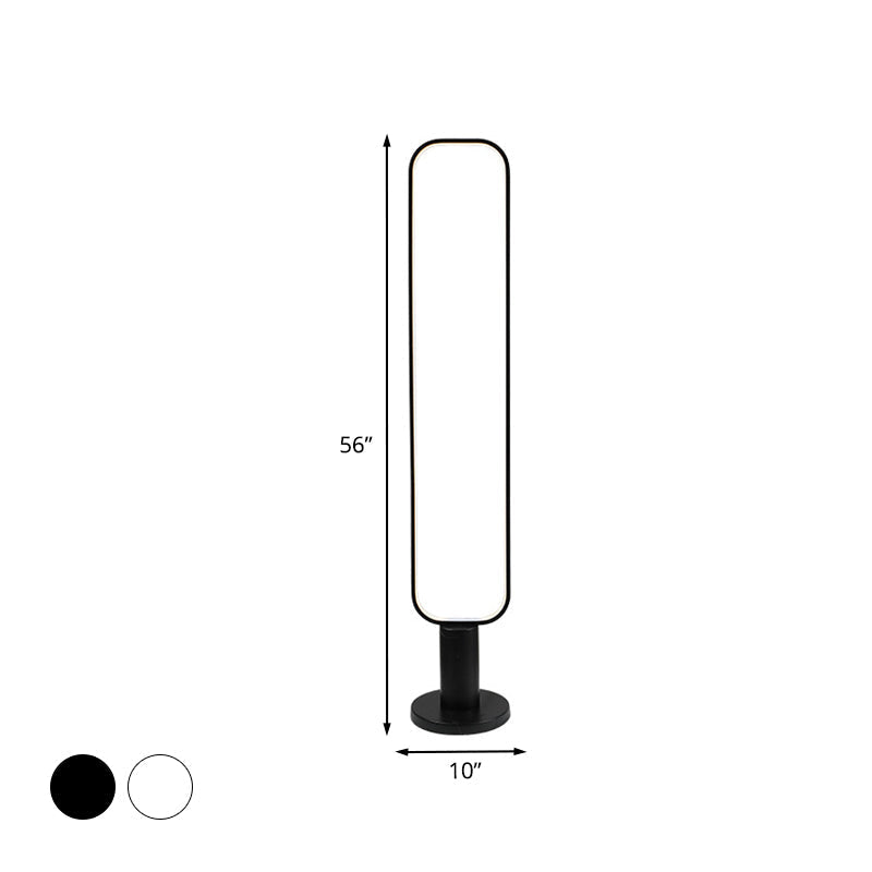 Minimalist Metal Led Bedroom Reading Floor Lamp 1/2 Tiers Rectangular Standing Light In Black/White