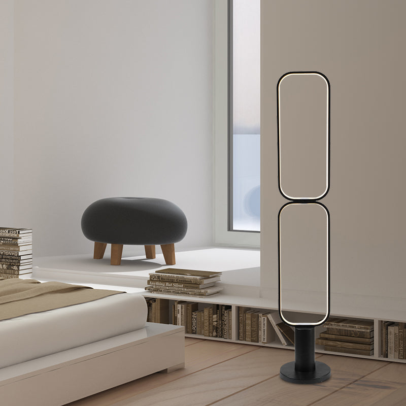 Minimalist Metal Led Bedroom Reading Floor Lamp 1/2 Tiers Rectangular Standing Light In Black/White