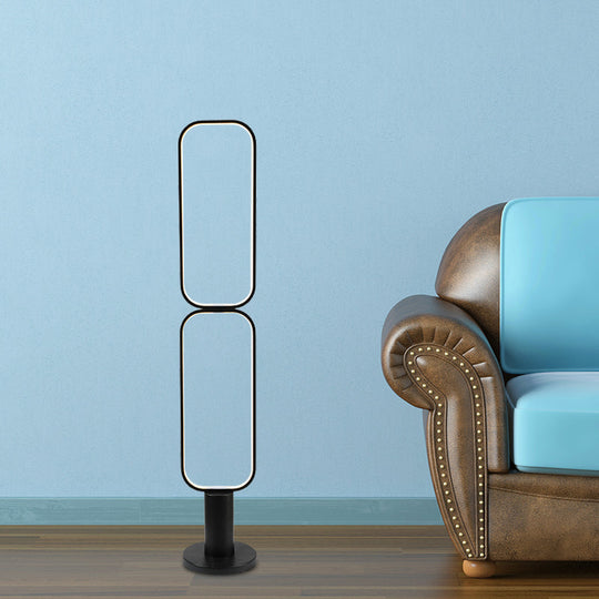 Minimalist Metal Led Bedroom Reading Floor Lamp 1/2 Tiers Rectangular Standing Light In Black/White