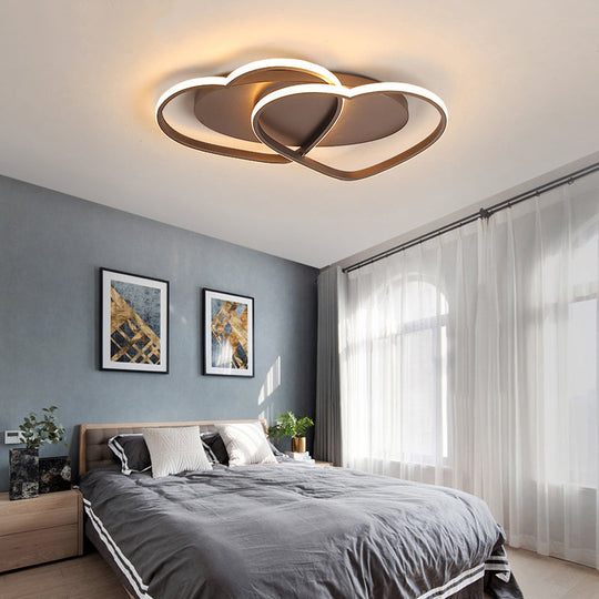 Romantic Double Heart Flush Mount Ceiling Lamp In Brown – Perfect For Study Rooms / 19.5’ Warm