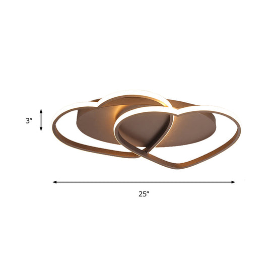 Romantic Double Heart Flush Mount Ceiling Lamp In Brown – Perfect For Study Rooms