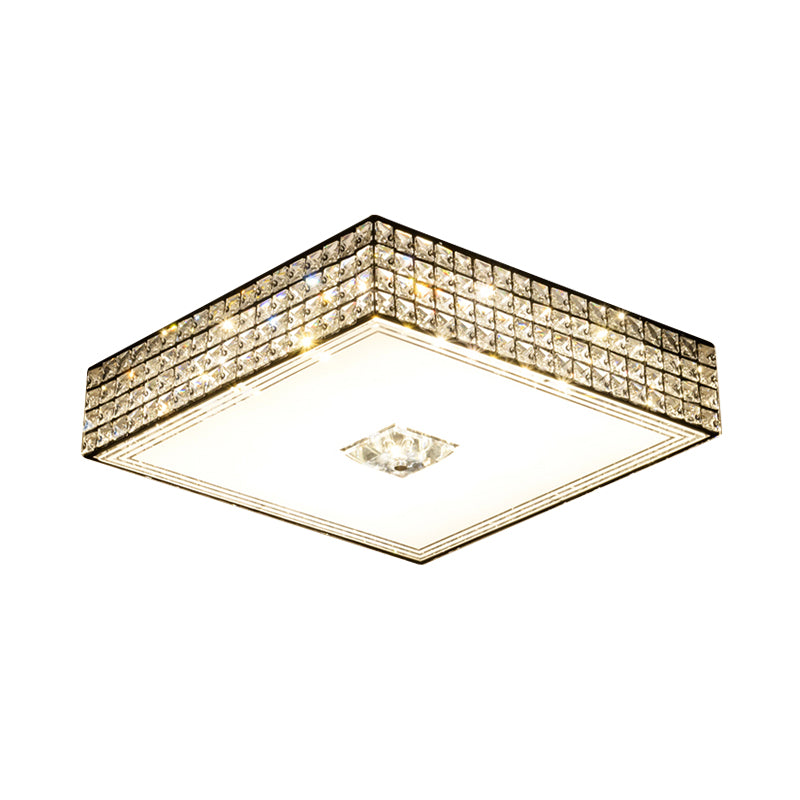 Modern Led Black Ceiling Mounted Lamp For Bedroom - K9 Crystal Square Flush Lighting