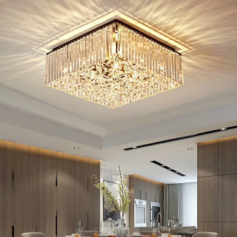 Smoke Gray Crystal Flush Mount With Flower Droplet - 7 Head Modern Light Fixture For Bedrooms