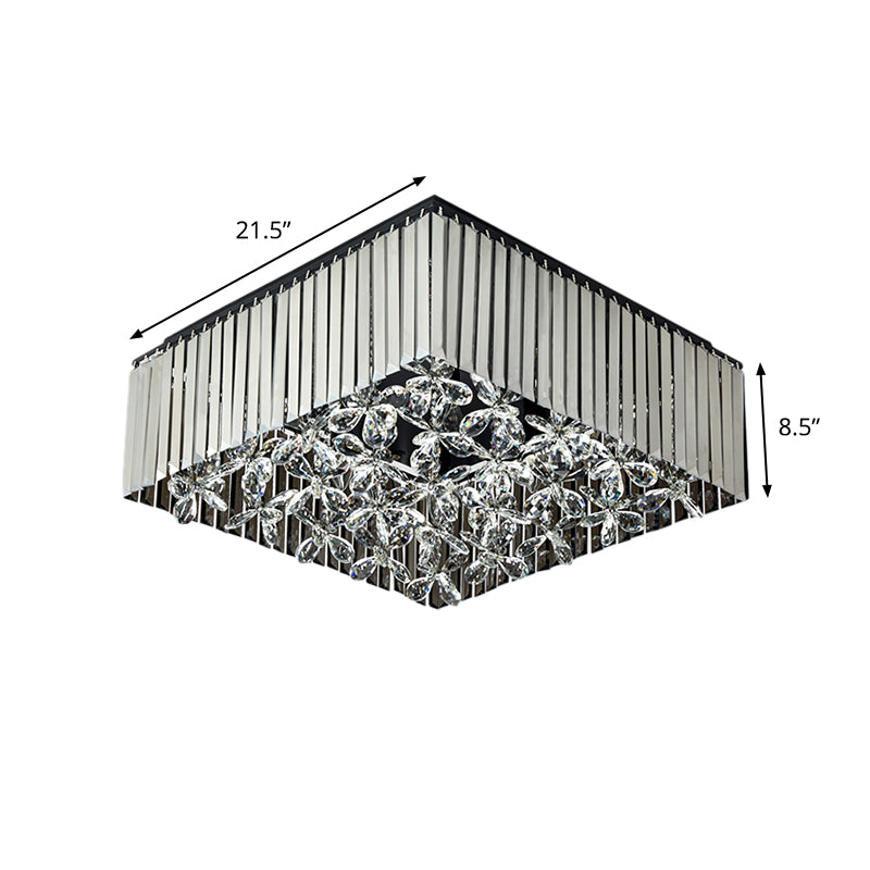 Smoke Gray Crystal Flush Mount With Flower Droplet - 7 Head Modern Light Fixture For Bedrooms
