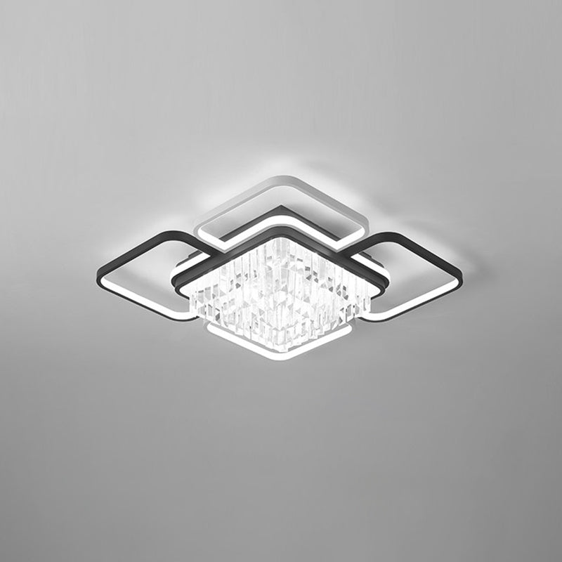 Modernist Crystal Prisms Led Ceiling Flush Mount Light - Black-White Flushmount For Living Room