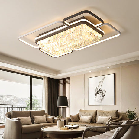 Modernist Crystal Prisms Led Ceiling Flush Mount Light - Black-White Flushmount For Living Room