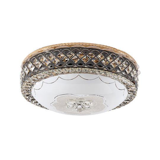 Modern Led Flush Crystal Ceiling Fixture In Black For Bedroom