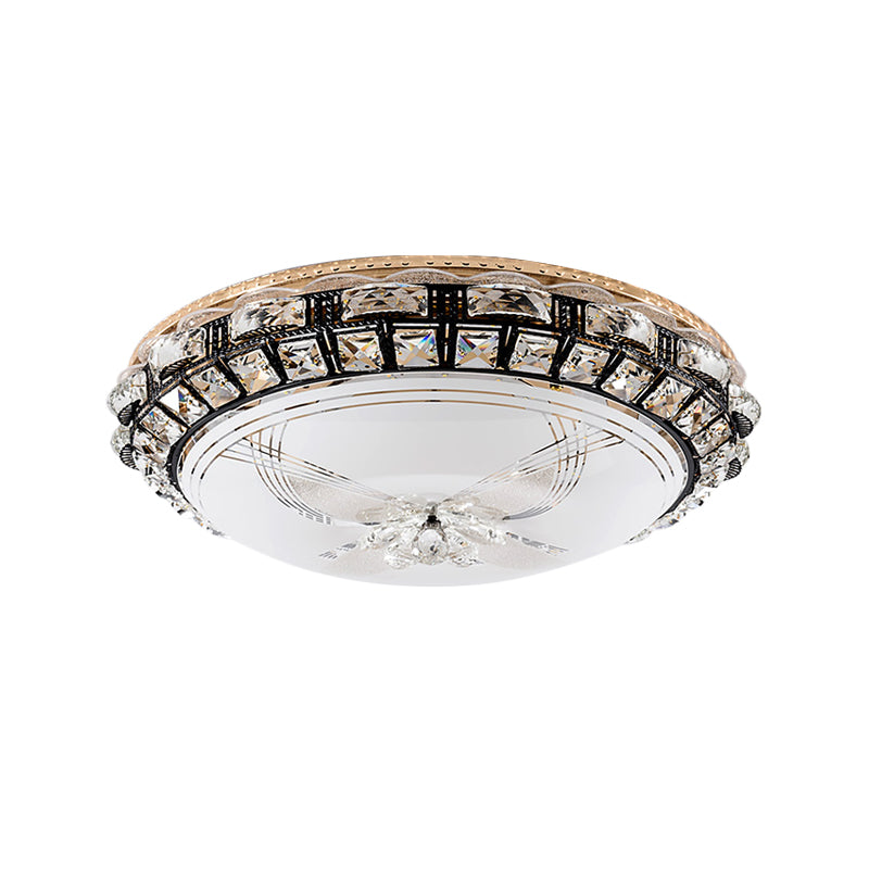 Modern Led Flush Crystal Ceiling Fixture In Black For Bedroom