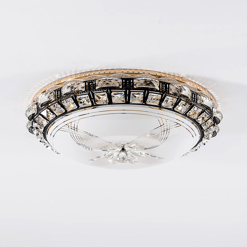 Modern Led Flush Crystal Ceiling Fixture In Black For Bedroom