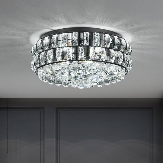 Modern Black Crystal Orb Flush Mount - 7-Light Ceiling Fixture For Bedroom