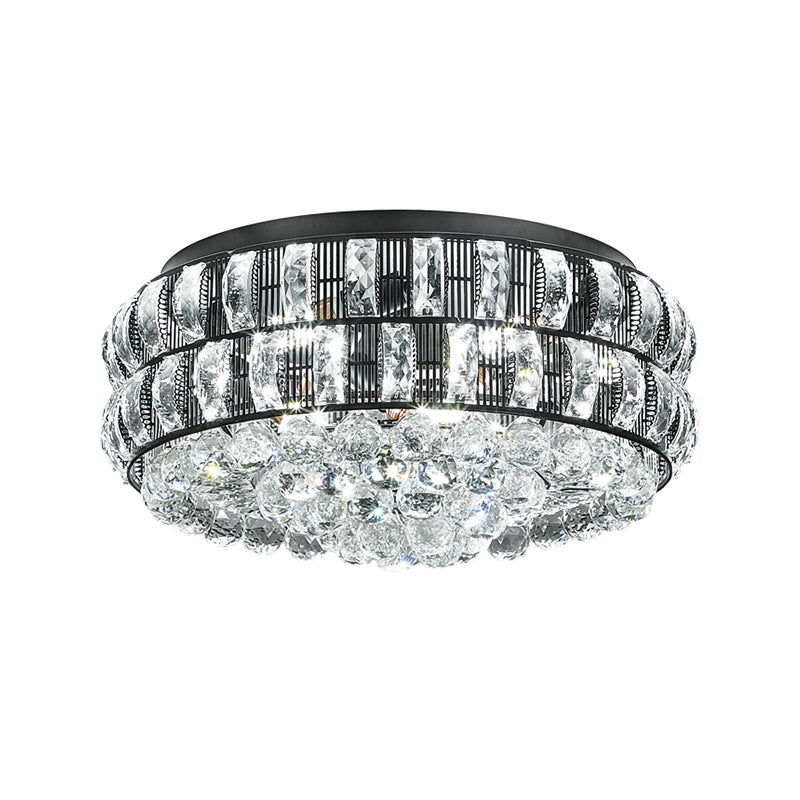 Modern Black Crystal Orb Flush Mount - 7 - Light Ceiling Fixture For Bedroom