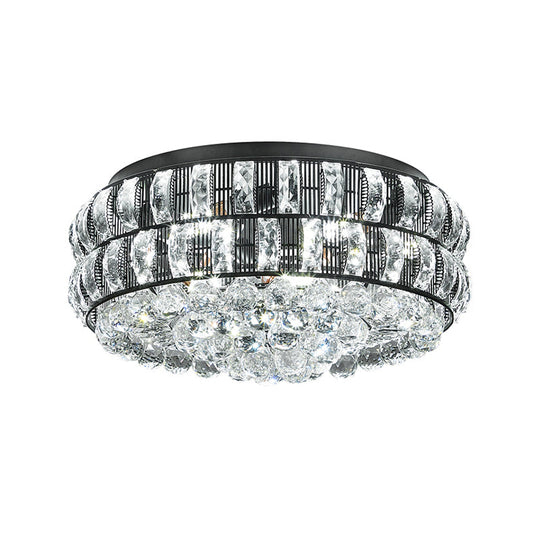 Modern Black Crystal Orb Flush Mount - 7-Light Ceiling Fixture For Bedroom