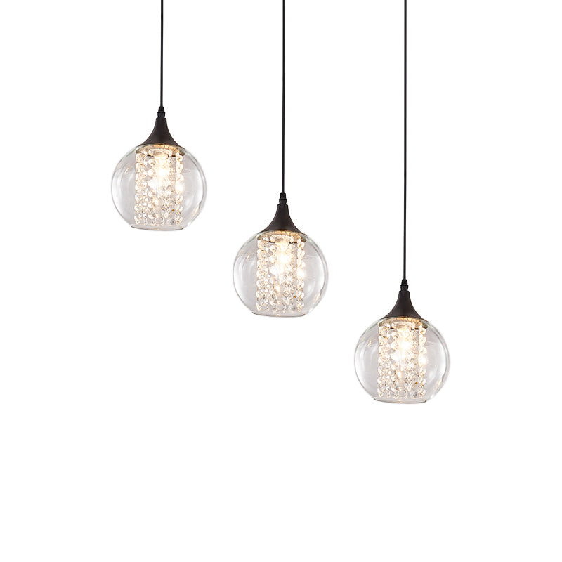 Modern Clear Glass Globe Multilight Ceiling Pendant With 3 Bulbs In Black For Dining Room