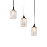 Minimalist Black Pendulum Lamp With 3-Light Clear Glass Cylinder And Linear/Round Canopy