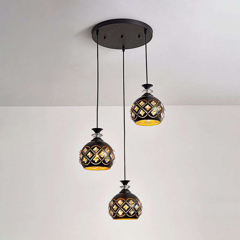 Modernist Metallic 3-Head Black Pendant Light For Dining Room - Globe/Oval/Waterdrop Cluster Design