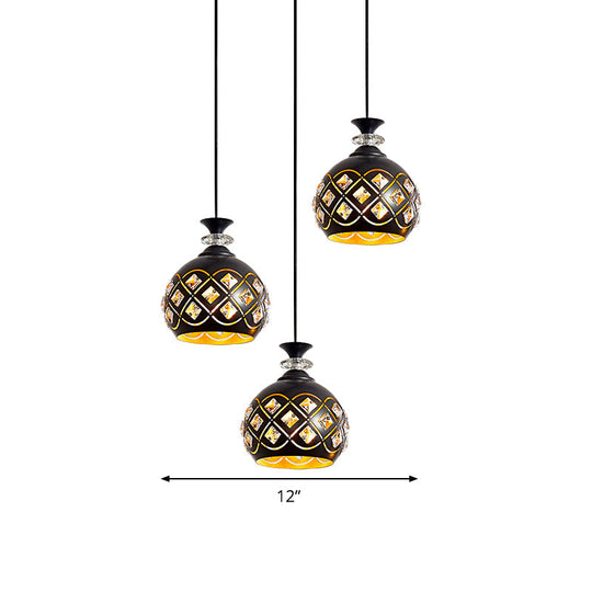 Modernist Metallic 3-Head Black Pendant Light For Dining Room - Globe/Oval/Waterdrop Cluster Design