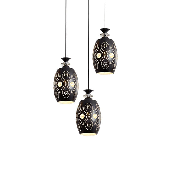 Modernist Metallic 3-Head Black Pendant Light For Dining Room - Globe/Oval/Waterdrop Cluster Design