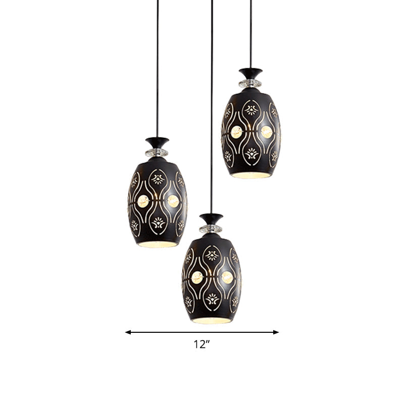 Black Modernist Pendant Light With Metallic Cluster Design - 3 Heads Globe Oval And Waterdrop Shape