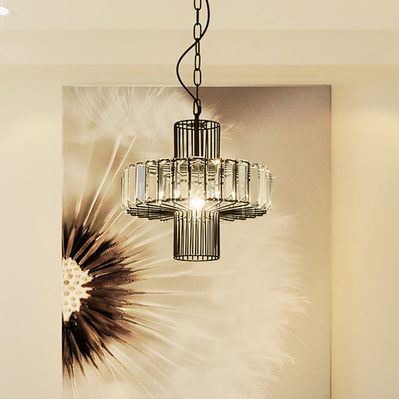 Modern Crystal Block Pendant Lamp - Geometric Black Ceiling Lighting 1 Head / B