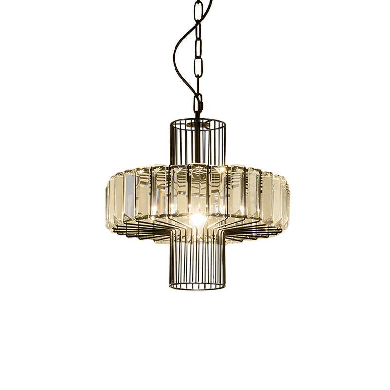 Modern Crystal Block Pendant Lamp - Geometric Black Ceiling Lighting 1 Head