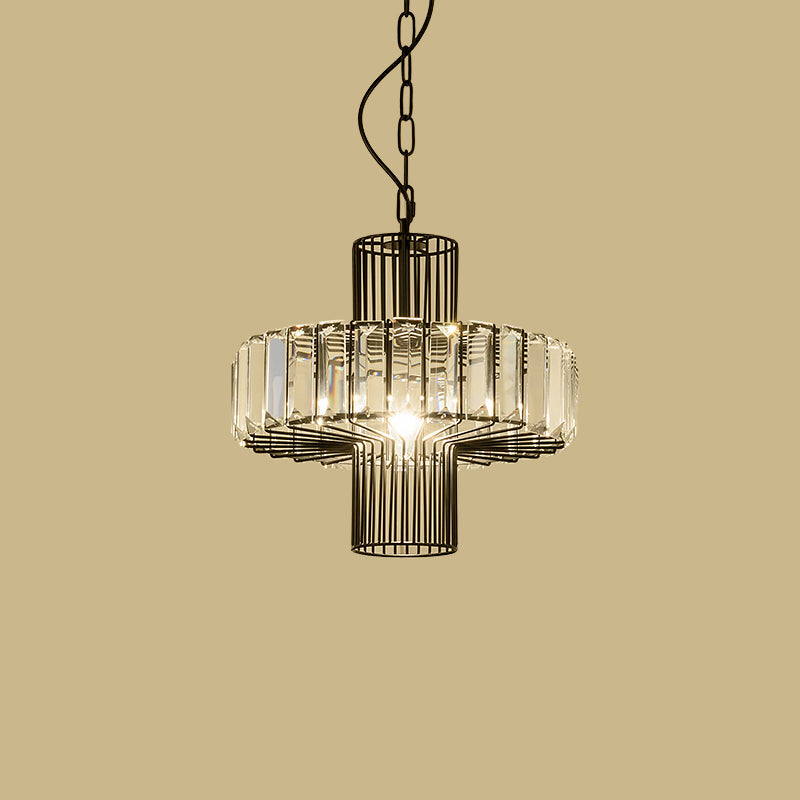 Modern Crystal Block Pendant Lamp - Geometric Black Ceiling Lighting 1 Head