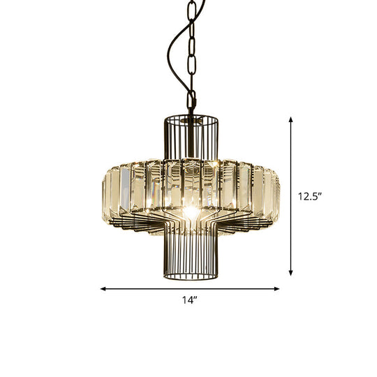 Modern Geometric Crystal Block Pendant Lamp - Black Ceiling Lighting