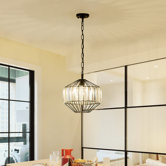 Modern Crystal Block Pendant Lamp - Geometric Black Ceiling Lighting 1 Head