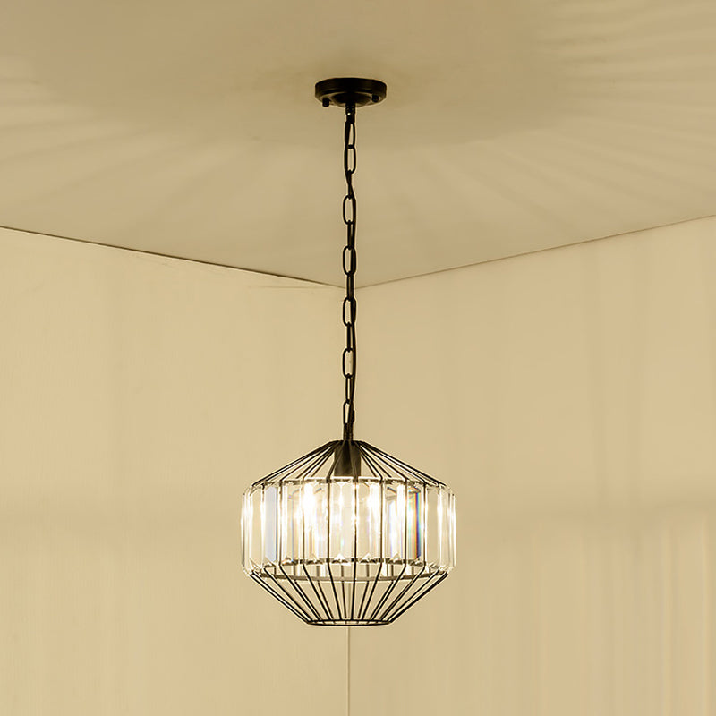 Modern Crystal Block Pendant Lamp - Geometric Black Ceiling Lighting 1 Head