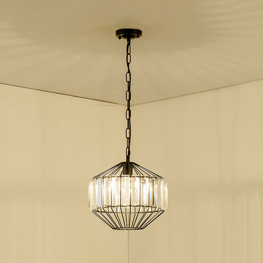 Modern Crystal Block Pendant Lamp - Geometric Black Ceiling Lighting 1 Head