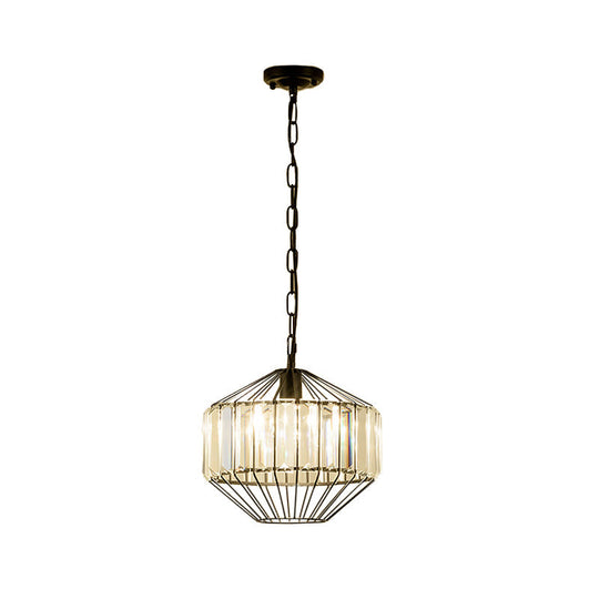 Modern Crystal Block Pendant Lamp - Geometric Black Ceiling Lighting 1 Head