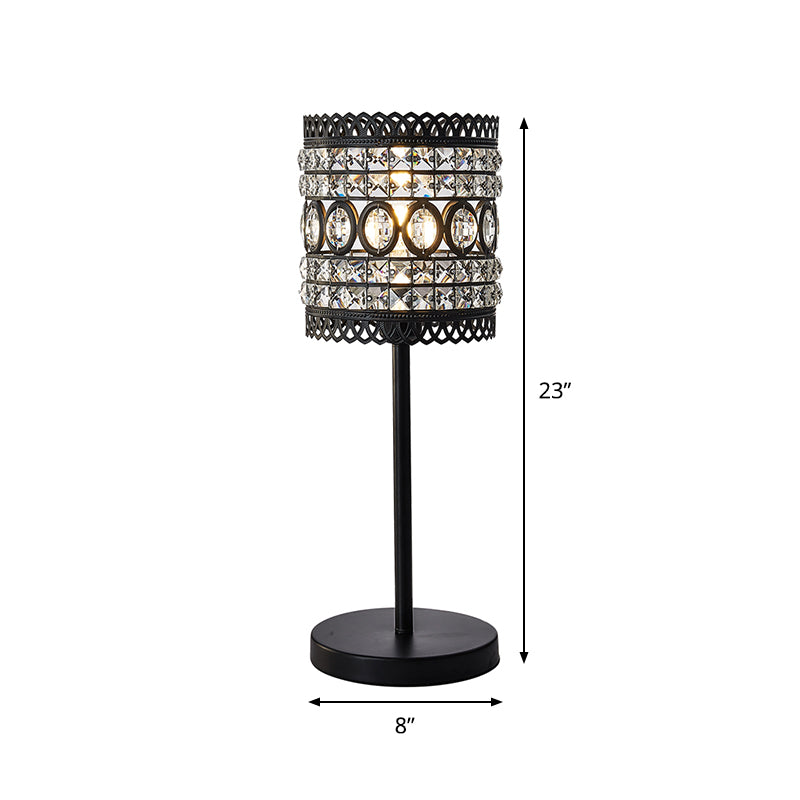 Biham - Modern Cylinder Night Table Light Metallic 1-Head Bedside Nightstand Lamp With Crystal