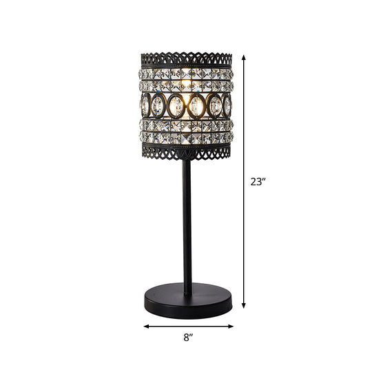 Biham - Modern Cylinder Night Table Light Metallic 1-Head Bedside Nightstand Lamp With Crystal