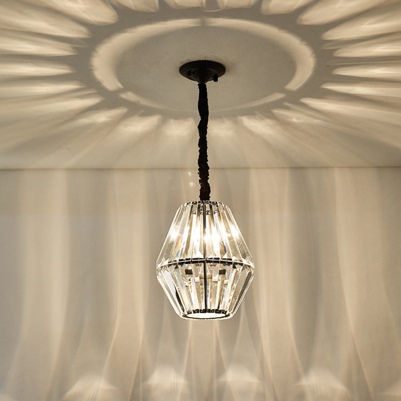 Minimalist Rhombus Crystal Pendant Light - 1-Light Black Ceiling Fixture