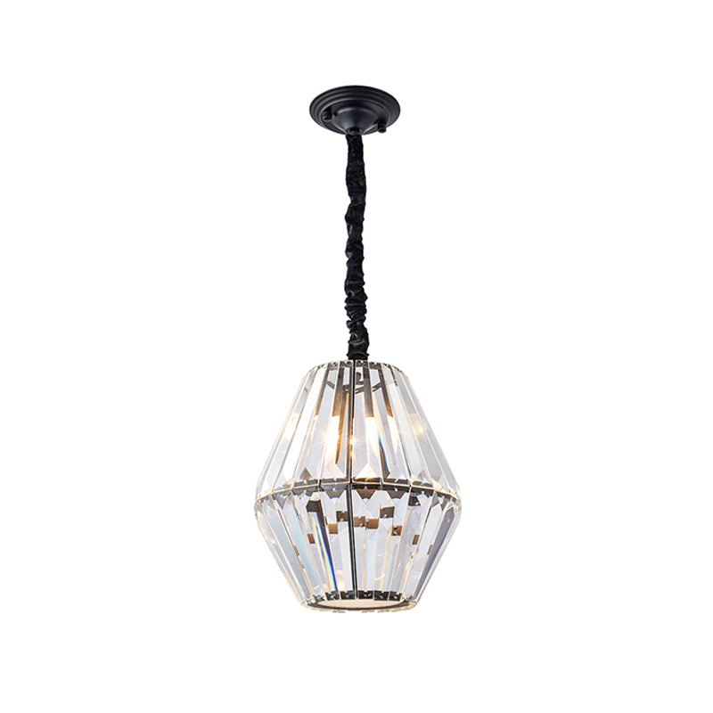 Sleek Rhombus Crystal Pendulum Light - Minimalist 1-Light Black Ceiling Fixture
