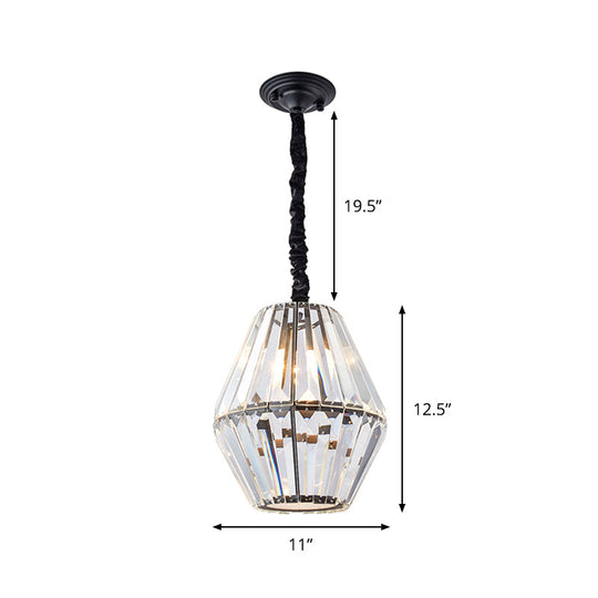 Sleek Rhombus Crystal Pendulum Light - Minimalist 1-Light Black Ceiling Fixture