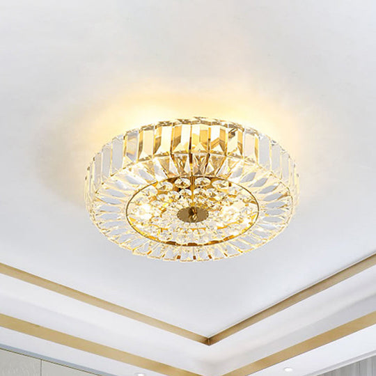 Gold Crystal Flushmount Ceiling Light With 6 Beveled Cut Heads - Perfect For Bedroom Simplicity