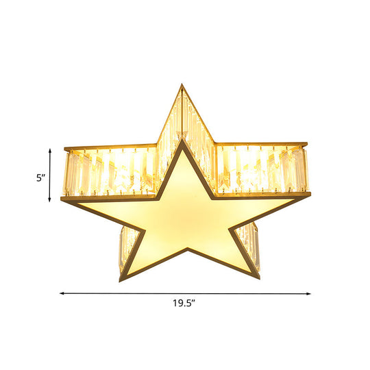 Simple Gold Flush Mount Ceiling Light Fixture With Star Crystal Shade - Ideal For Bedrooms 5 Lights