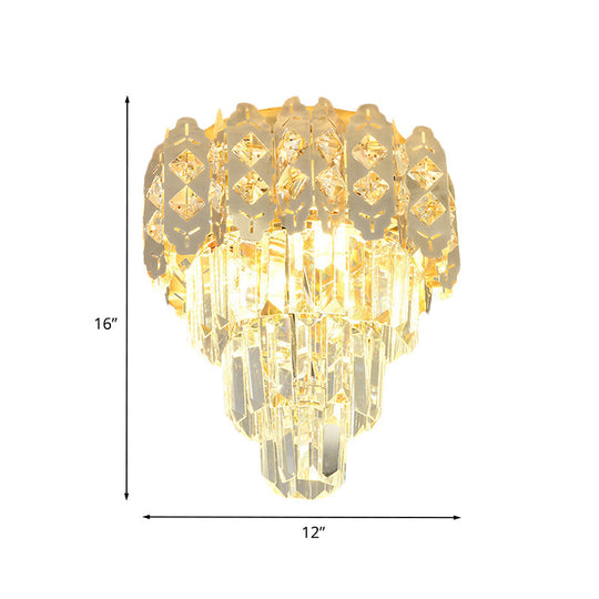 Modern Gold Crystal Prism Semi - Mount Ceiling Fixture With Layered Tapered Design