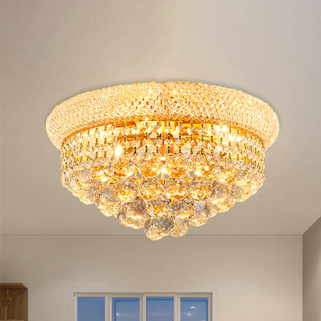Vintage Gold Cut Crystal Ceiling Light With 6-Bulb Cone Flush Mount For Bedroom