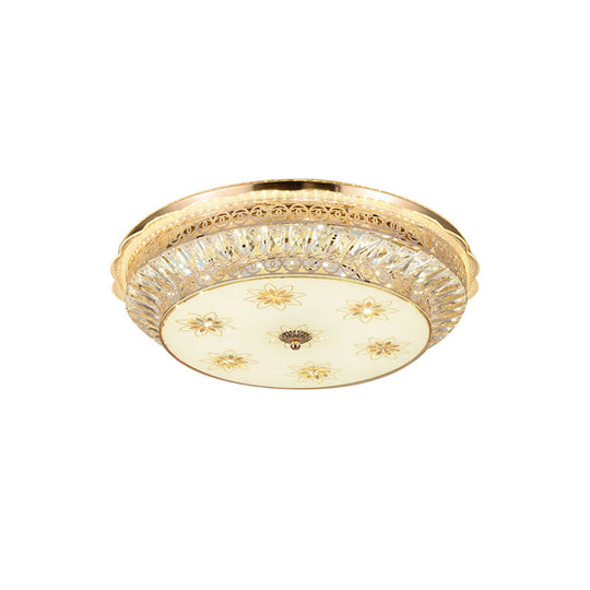 Gold Led Ceiling Light Fixture With Crystal Accents - Round Flush Mount For The Bedroom