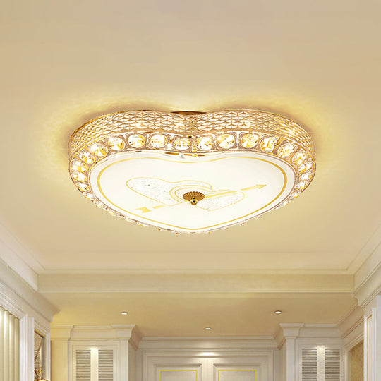 Modernist Rose Gold Heart Flush Light Ceiling Fixture With Crystal Bead Trim