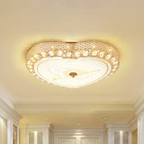 Modernist Rose Gold Heart Flush Light Ceiling Fixture With Crystal Bead Trim