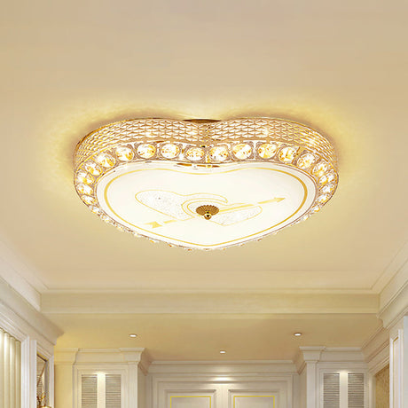 Modernist Rose Gold Heart Flush Light Ceiling Fixture With Crystal Bead Trim