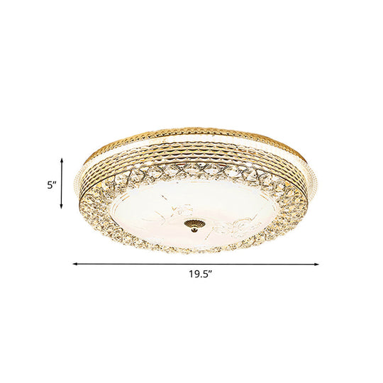Gold Metal Flush Mount Led Ceiling Light With Crystal Accent And Opal Glass Shade