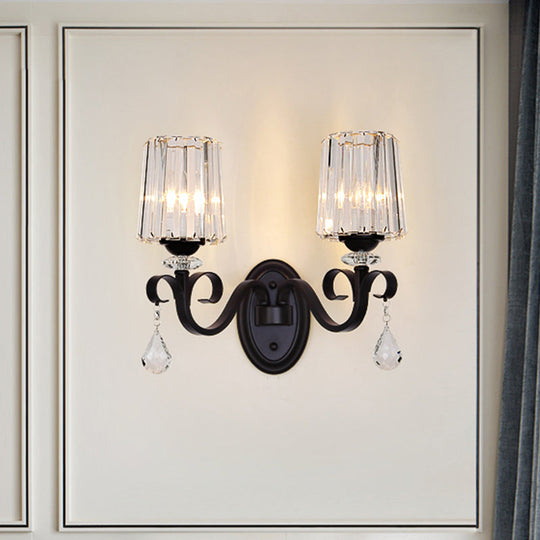Clear Prismatic Crystal Sconce - Modern Black Cylinder Wall Mount Lamp For Living Room 2 /