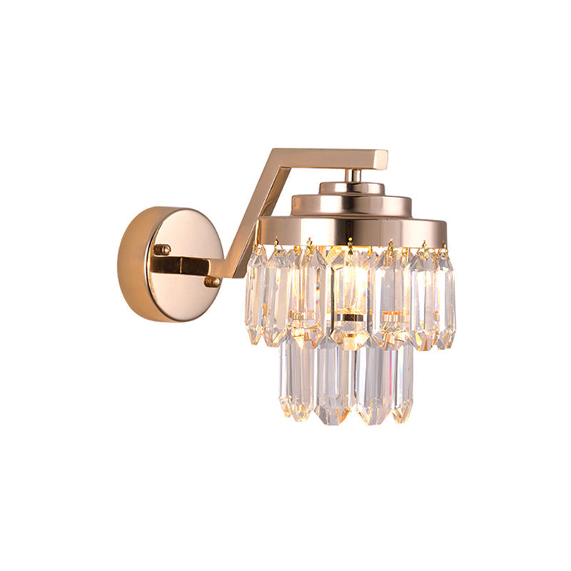 Modern Tri-Sided Crystal Rod Gold Wall Sconce With Single Bulb - Elegant Mount Lighting Fixture