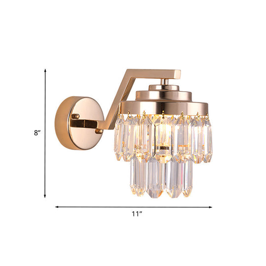 Modern Tri-Sided Crystal Rod Gold Wall Sconce With Single Bulb - Elegant Mount Lighting Fixture