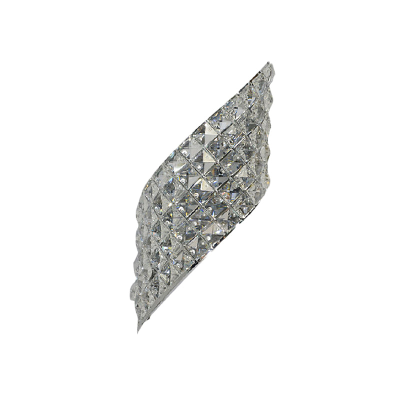 Clear Cut Crystal Sconce With Twisted Leaf Design And 4 Bulbs - Minimalistic Wall Mounted Lamp For